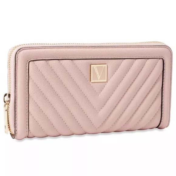 Victoria's Secret LARGE WALLET WITH ZIP / Orchid Blush / V-Quilt & Monogram NEW - Picture 1 of 12